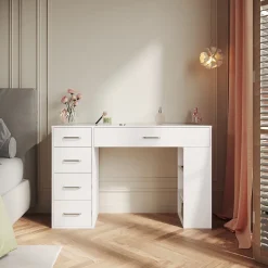 SIRHONA Coiffeuse Blanche 120x40x75cm + Bureau multifonctionnel + Espace de Rangement Extra + Avec Tiroirs de Cloison