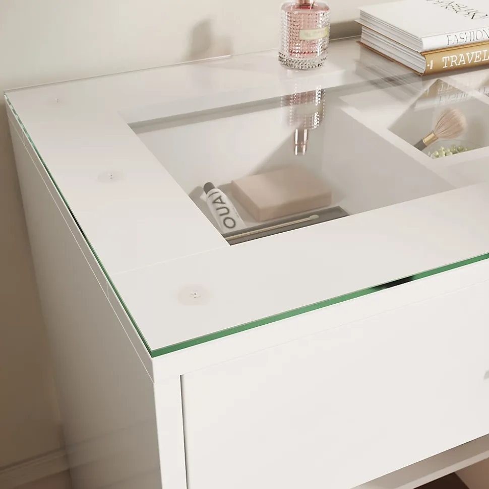 SIRHONA Ensemble de Maquillage - 1x Coiffeuse Blanche 90x44x77cm + 1x Miroir LED 58x45x12cm
