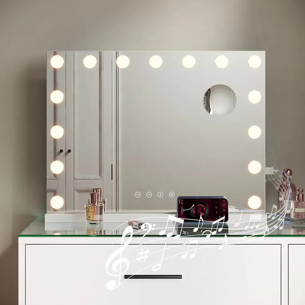 SIRHONA Ensemble de Maquillage - 1x Coiffeuse Blanche 90x44x77cm + 1x Miroir LED 58x45x12cm