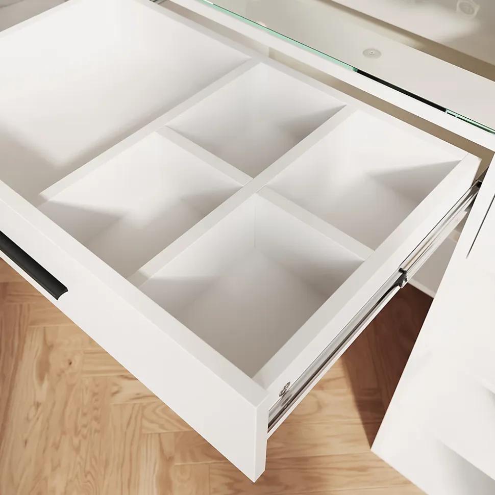 SIRHONA Ensemble de Maquillage - 1x Coiffeuse Blanche 90x44x77cm + 1x Miroir LED 58x45x12cm
