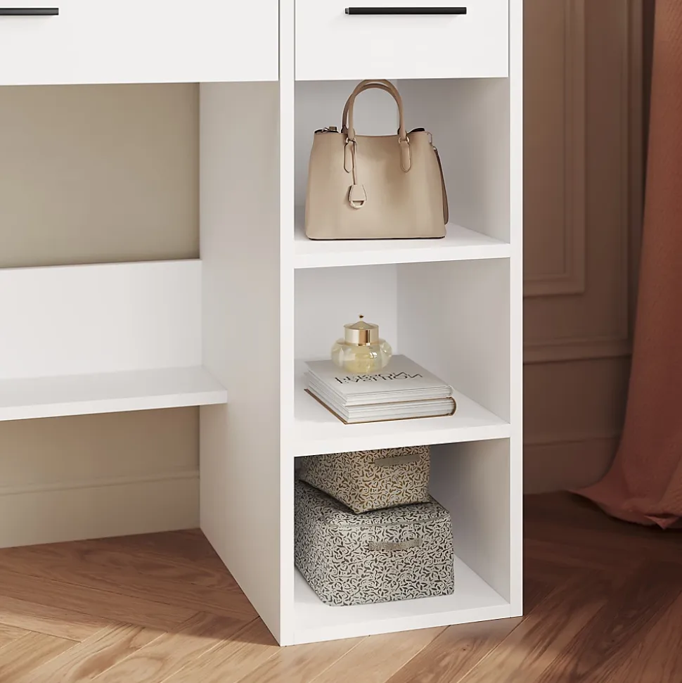 SIRHONA Ensemble de Maquillage - 1x Coiffeuse Blanche 90x44x77cm + 1x Miroir LED 58x45x12cm