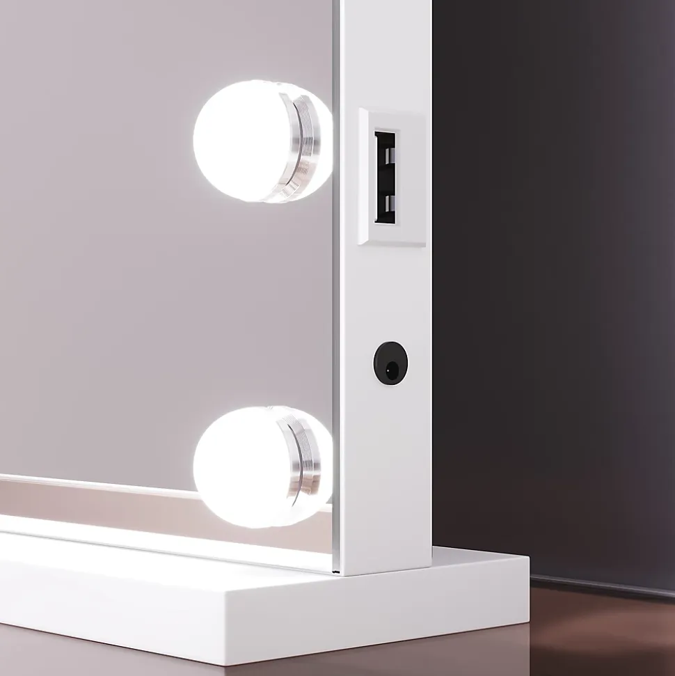 SIRHONA Ensemble de Maquillage - 1x Coiffeuse Blanche 90x44x77cm + 1x Etagère de rangement 160x58x30cm + 1x Miroir LED 58x45x12cm