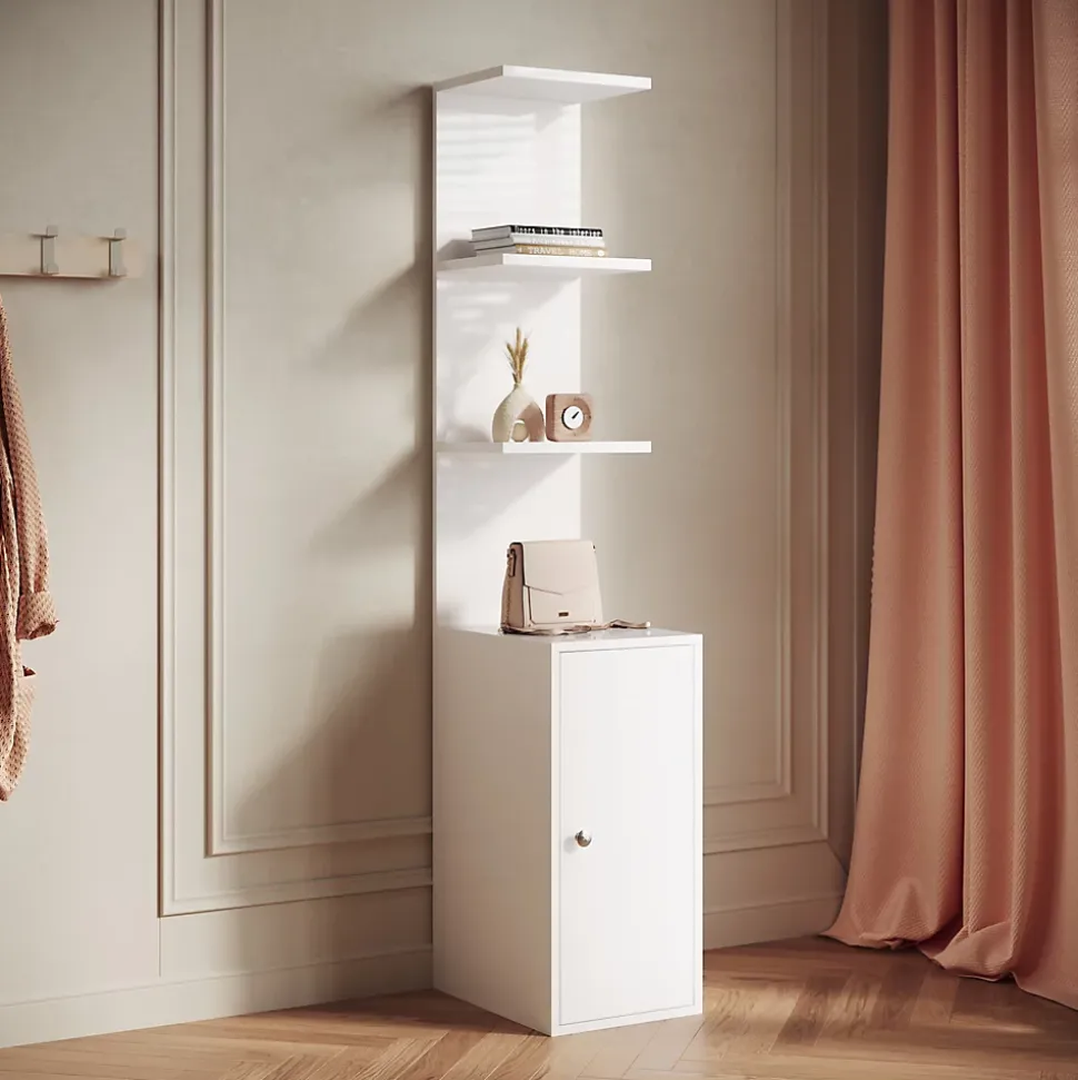 SIRHONA Etagère de Coiffeuse 160x58x30cm Blanc Rangement + 1 Porte + Etagère mobile