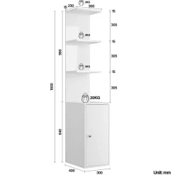 SIRHONA Etagère de Coiffeuse 160x58x30cm Blanc Rangement + 1 Porte + Etagère mobile