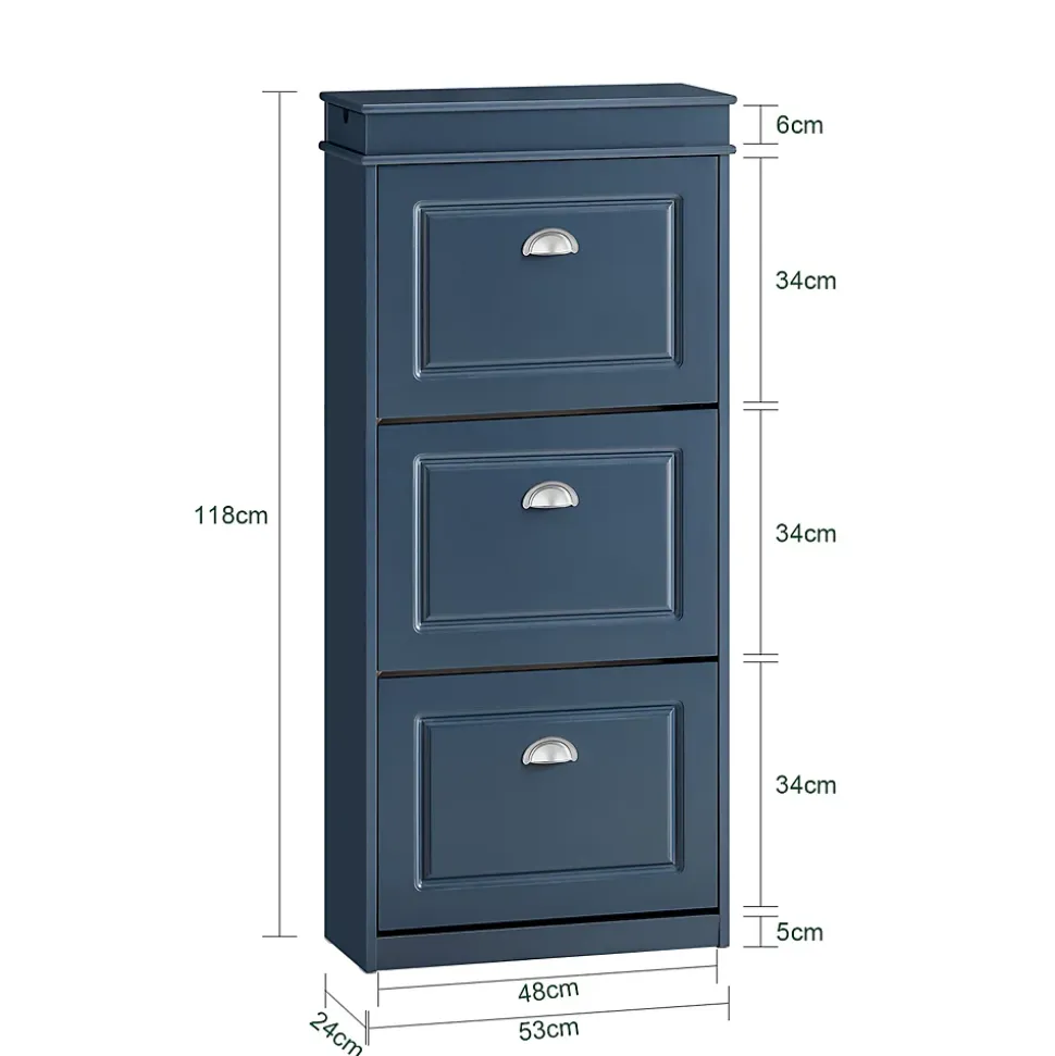 SoBuy Armoire à Chaussures avec 3 Abattants, Range 12 Paires, Bleue, 53x24x118 cm, FSR94-B