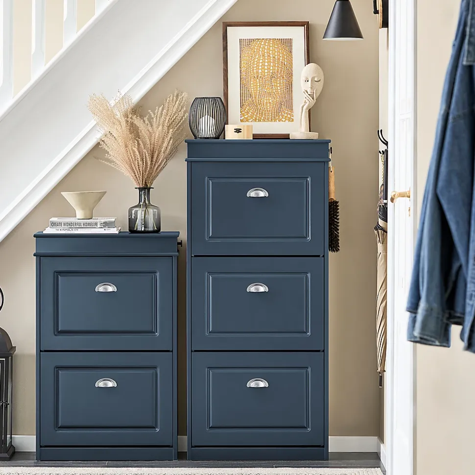 SoBuy Armoire à Chaussures avec 3 Abattants, Range 12 Paires, Bleue, 53x24x118 cm, FSR94-B