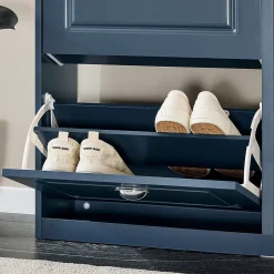 SoBuy Armoire à Chaussures avec 4 Abattants, Range-Chaussures 16 Paires, Bleu, 105x24x83 cm, FSR79-B