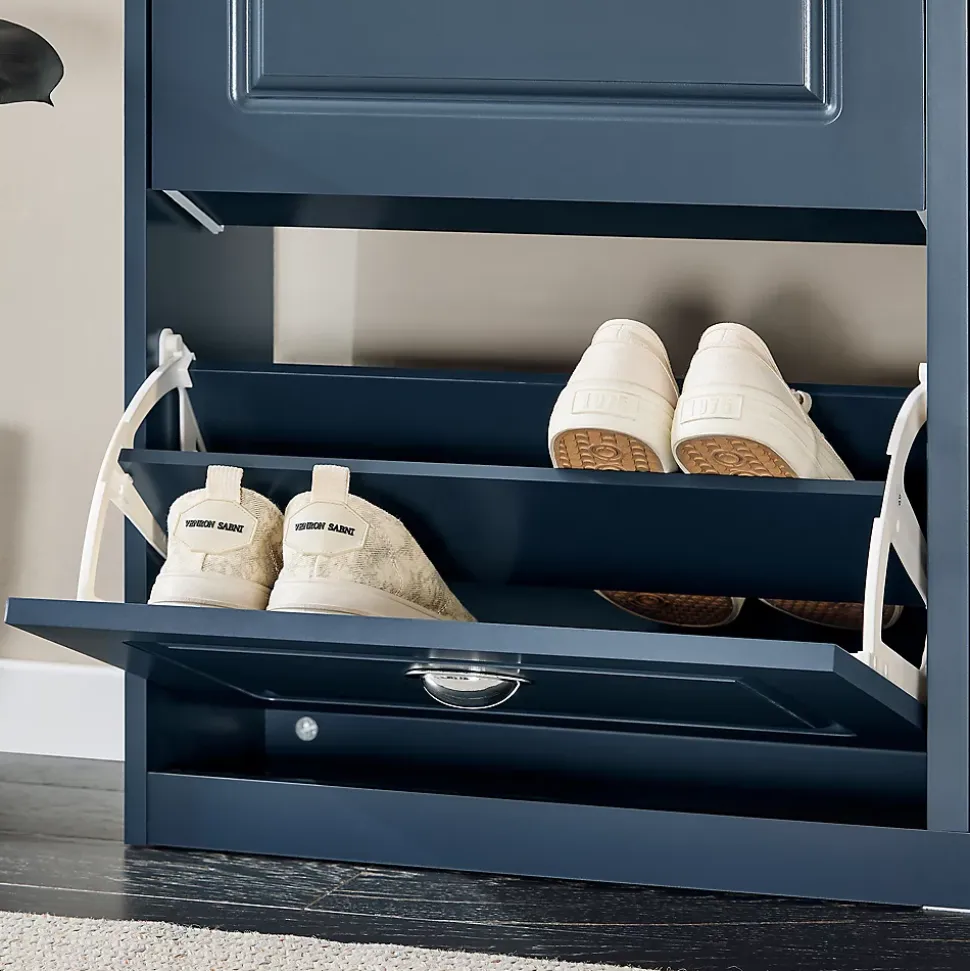 SoBuy Armoire à Chaussures avec 4 Abattants, Range-Chaussures 16 Paires, Bleu, 105x24x83 cm, FSR79-B