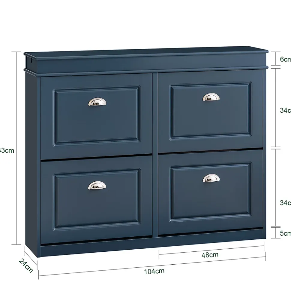 SoBuy Armoire à Chaussures avec 4 Abattants, Range-Chaussures 16 Paires, Bleu, 105x24x83 cm, FSR79-B