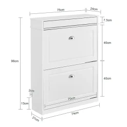 SoBuy Armoire à Chaussures 2 Abattants, Range 12 Paires, Blanc 75x24x96 cm