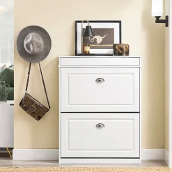 SoBuy Armoire à Chaussures 2 Abattants, Range 12 Paires, Blanc 75x24x96 cm