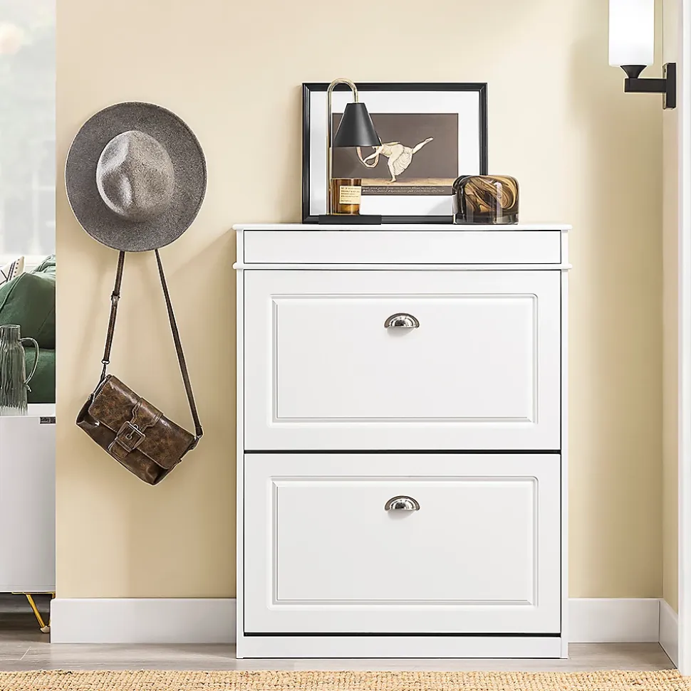 SoBuy Armoire à Chaussures 2 Abattants, Range 12 Paires, Blanc 75x24x96 cm
