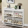 SoBuy Armoire à Chaussures 4 Portes, Range 16 Paires Effet Bois Vieilli Blanc