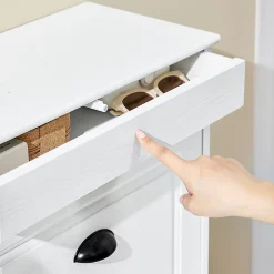 SoBuy Armoire à Chaussures 4 Portes, Range 16 Paires Effet Bois Vieilli Blanc