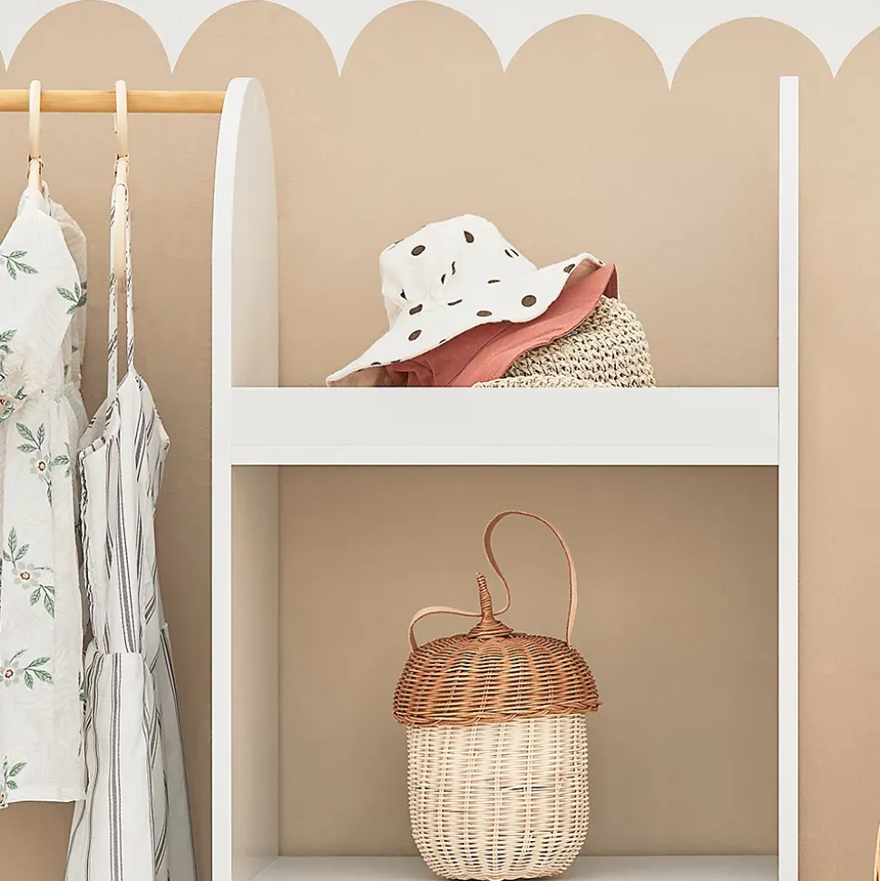 SoBuy Armoire Enfant avec Portant, 3 Étagères, Panier en Tissu et 3 Crochets Blancs