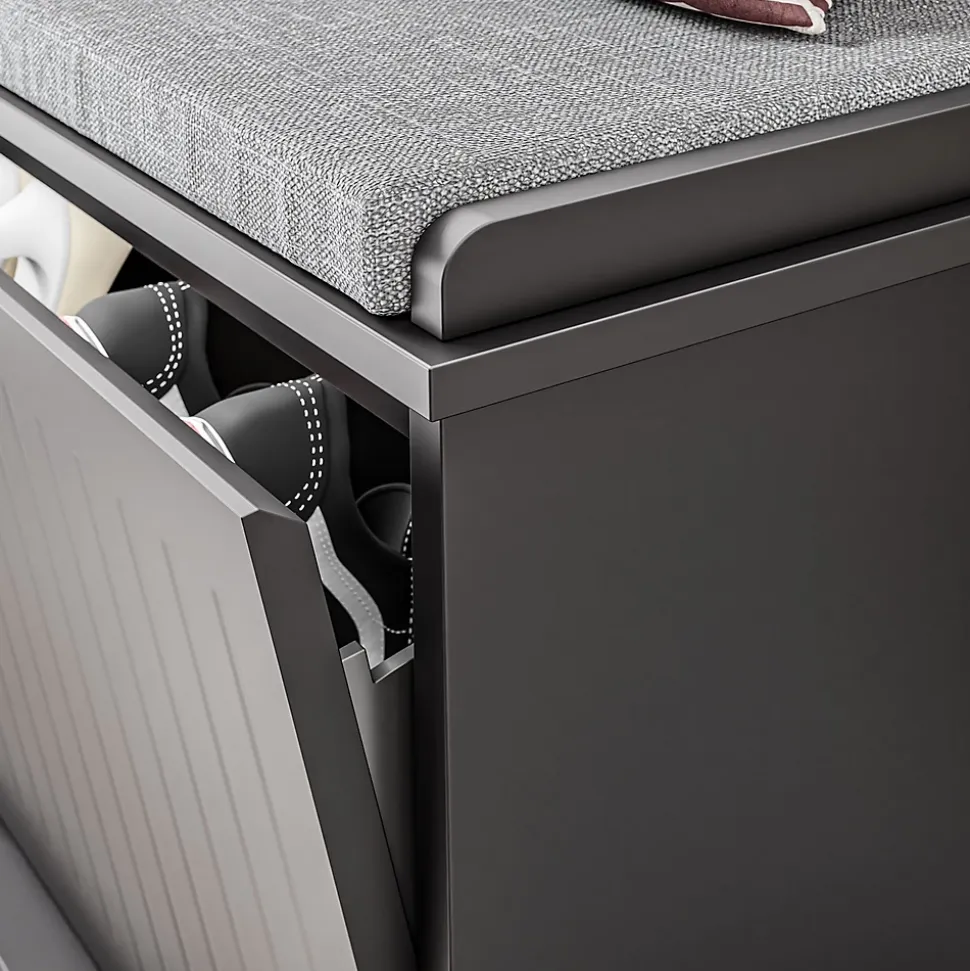 SoBuy Banc à Chaussures avec Assise et 2 Abattants, Noir, Capacité 158 kg