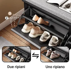 SoBuy Banc à Chaussures avec Assise et 2 Abattants, Noir, Capacité 158 kg