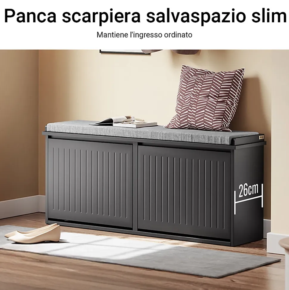 SoBuy Banc à Chaussures avec Assise et 2 Abattants, Noir, Capacité 158 kg