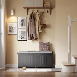 SoBuy Banc à Chaussures avec Assise et 2 Abattants, Noir, Capacité 158 kg