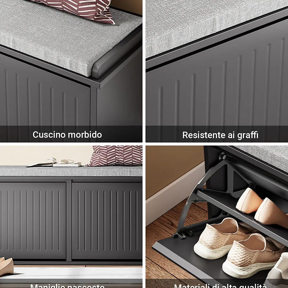 SoBuy Banc à Chaussures avec Assise et 2 Abattants, Noir, Capacité 158 kg