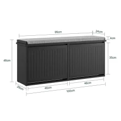 SoBuy Banc à Chaussures avec Assise et 2 Abattants, Noir, Capacité 158 kg