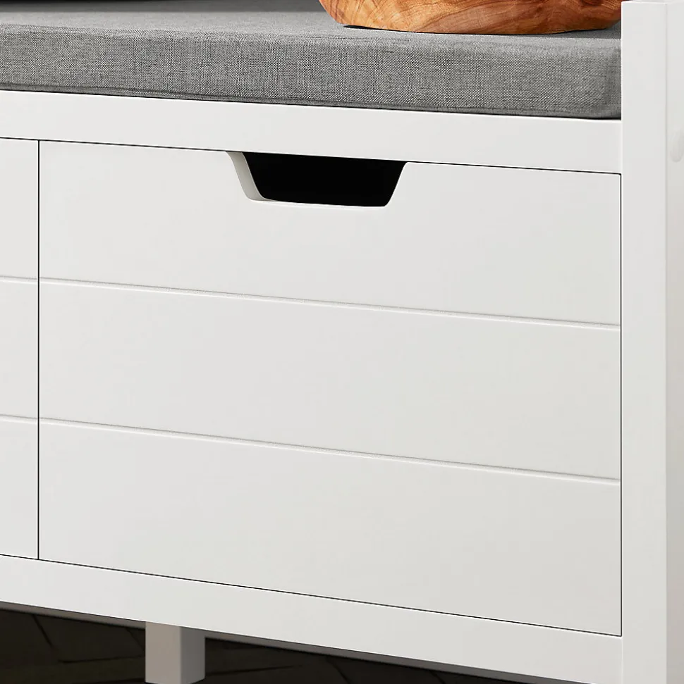 SoBuy Banc à Chaussures avec Rangement Fermé, Coussin Rembourré, Capacité 150 kg, Blanc