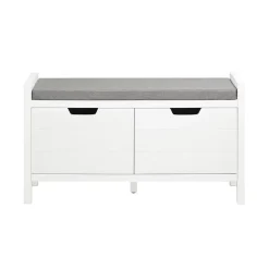 SoBuy Banc à Chaussures avec Rangement Fermé, Coussin Rembourré, Capacité 150 kg, Blanc