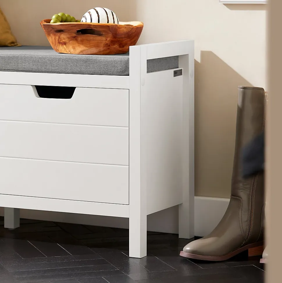 SoBuy Banc à Chaussures avec Rangement Fermé, Coussin Rembourré, Capacité 150 kg, Blanc