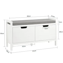SoBuy Banc à Chaussures avec Rangement Fermé, Coussin Rembourré, Capacité 150 kg, Blanc