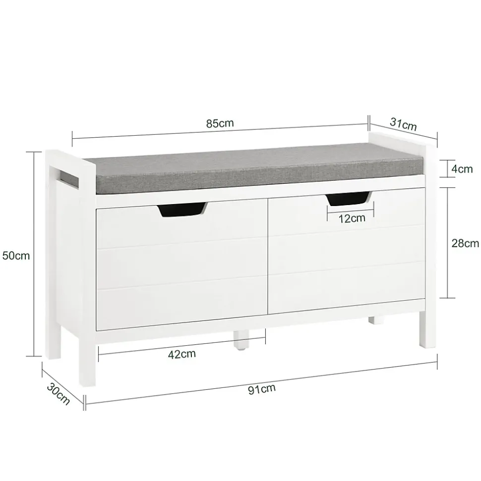 SoBuy Banc à Chaussures avec Rangement Fermé, Coussin Rembourré, Capacité 150 kg, Blanc