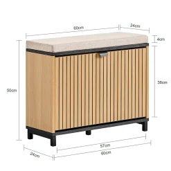 SoBuy Banc à Chaussures Rembourré de Rangement Rabattable en Bois Clair Noir