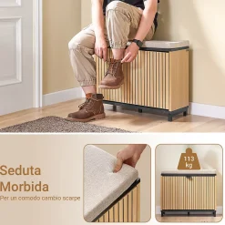 SoBuy Banc à Chaussures Rembourré de Rangement Rabattable en Bois Clair Noir