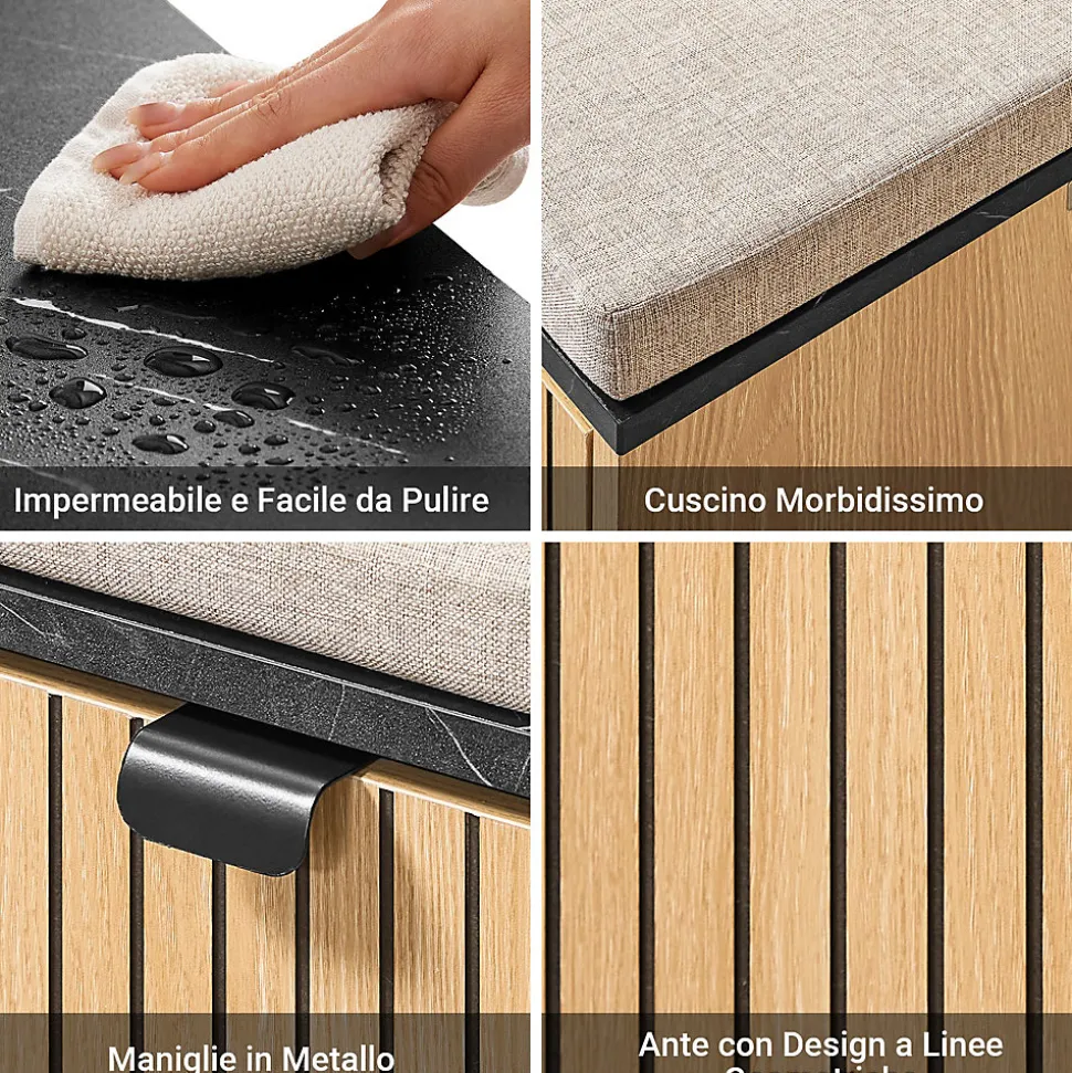 SoBuy Banc à Chaussures Rembourré de Rangement Rabattable en Bois Clair Noir