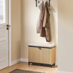 SoBuy Banc à Chaussures Rembourré de Rangement Rabattable en Bois Clair Noir