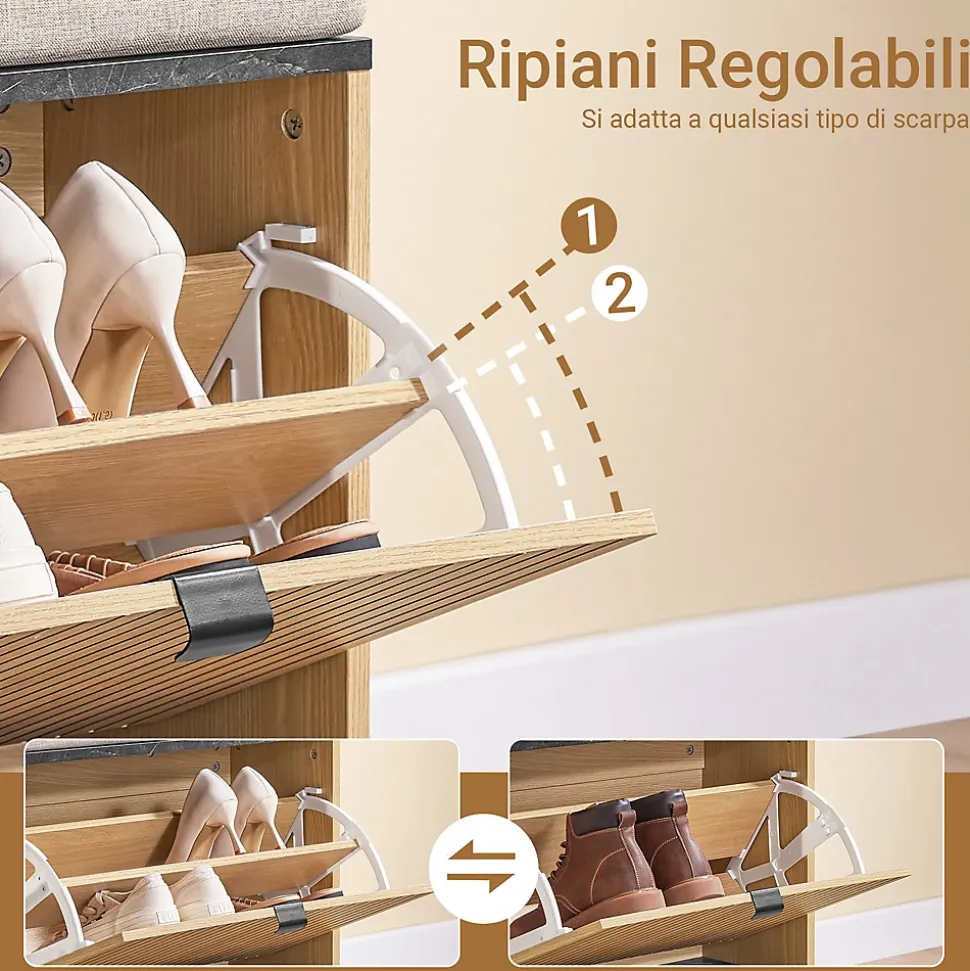 SoBuy Banc à Chaussures Rembourré de Rangement Rabattable en Bois Clair Noir