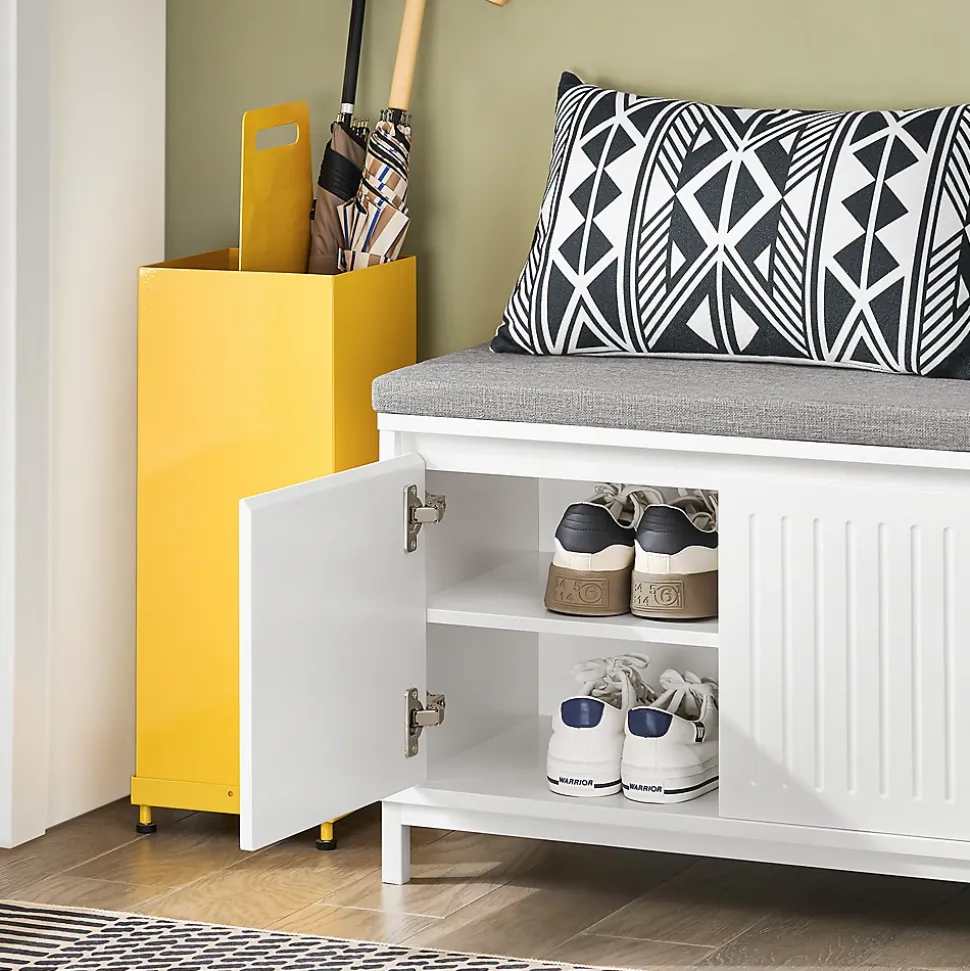 SoBuy Banc d'Entrée avec 2 Coussins, 2 Portes et Tiroir - Blanc - 100x35x42cm - FSR172-W