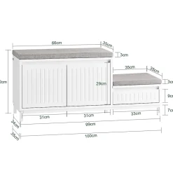 SoBuy Banc d'Entrée avec 2 Coussins, 2 Portes et Tiroir - Blanc - 100x35x42cm - FSR172-W