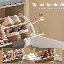 SoBuy Banc d'Entrée avec Coussin et Rangement Caché pour Chaussures, en Bois, 60x24x50cm, FSR199-N