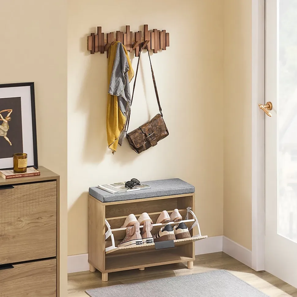 SoBuy Banc d'Entrée avec Coussin et Rangement Caché pour Chaussures, en Bois, 60x24x50cm, FSR199-N
