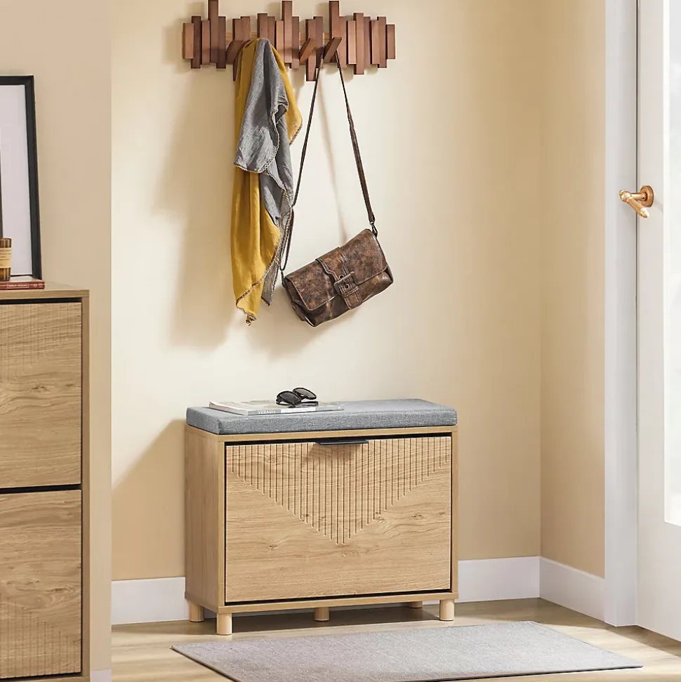 SoBuy Banc d'Entrée avec Coussin et Rangement Caché pour Chaussures, en Bois, 60x24x50cm, FSR199-N