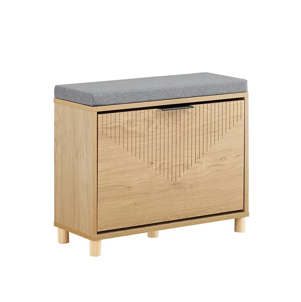 SoBuy Banc d'Entrée avec Coussin et Rangement Caché pour Chaussures, en Bois, 60x24x50cm, FSR199-N