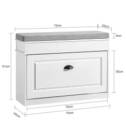 SoBuy Banc d'Entrée avec Rangement à Abattant, Coussin, Bois Vieilli Blanc 75x24x51cm 180kg