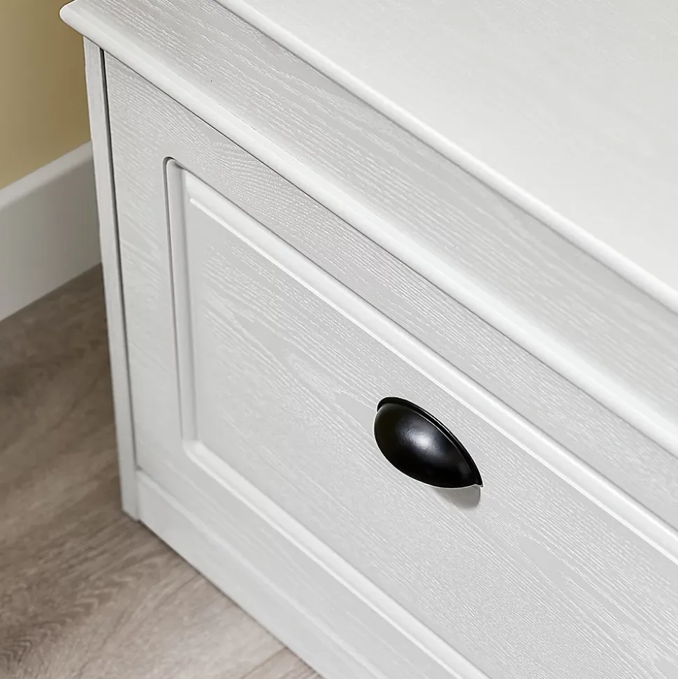 SoBuy Banc d'Entrée avec Rangement Abattant, Coussin et Bois Vieilli Blanc 61x24x51cm