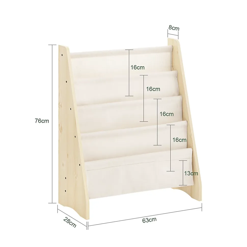 SoBuy Bibliothèque Enfant avec 4 Compartiments et 3 Poches en Tissu Naturel 63x28x76 cm KMB50-N