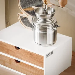 SoBuy Boîte de Rangement pour Capsules de Café en MDF de Bambou à 2 Tiroirs Organisateur de Bureau FRG180-WN