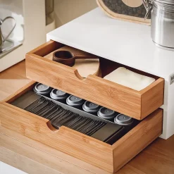 SoBuy Boîte de Rangement pour Capsules de Café en MDF de Bambou à 2 Tiroirs Organisateur de Bureau FRG180-WN