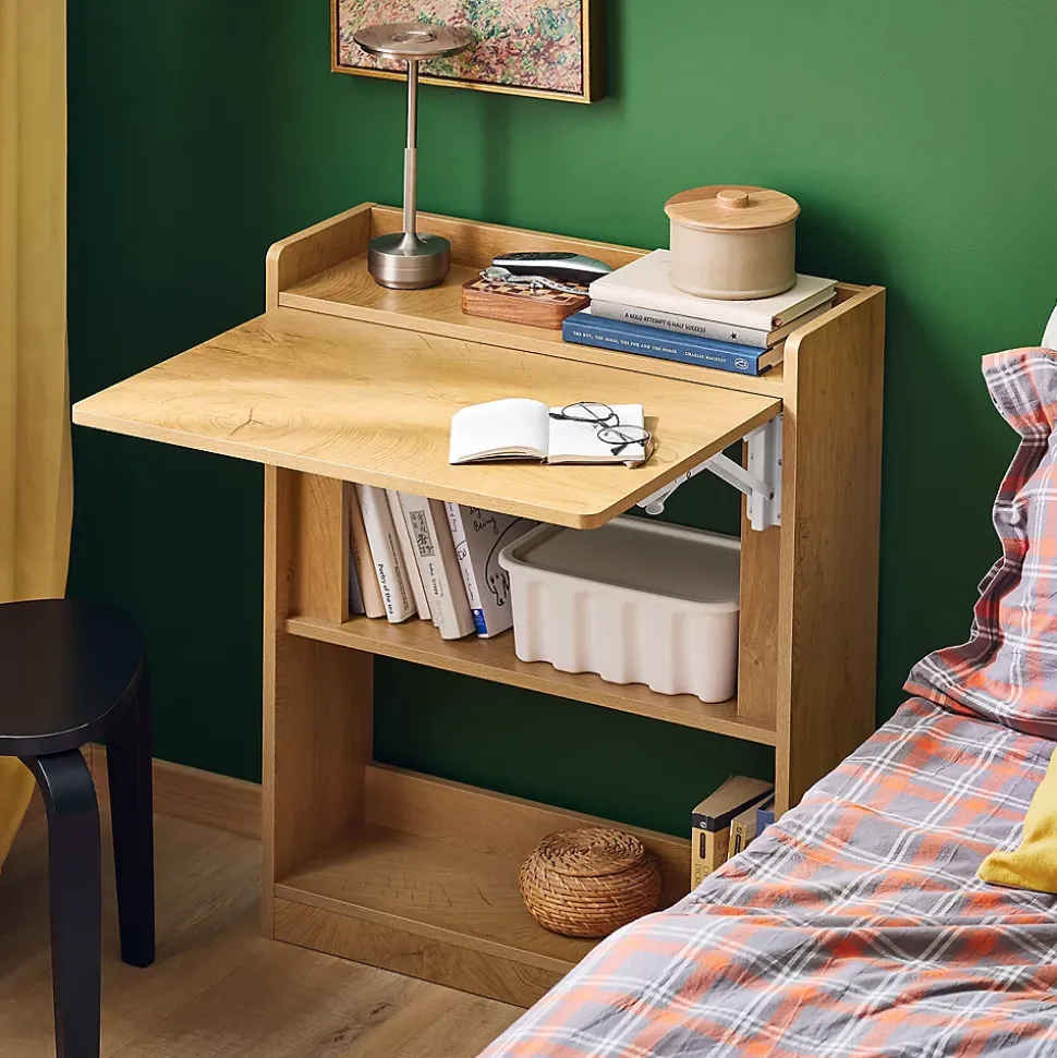 SoBuy Bureau Gaming Pliable avec Rangement, Table Multifonctionnelle Rabattable en Bois Naturel