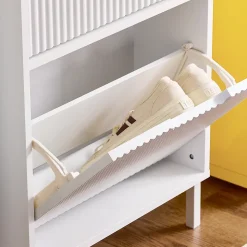 SoBuy FSR177-H-W Meuble à Chaussures 3 Portes Abattantes Blanc Armoire de Rangement Pratique pour Hall d'Entrée