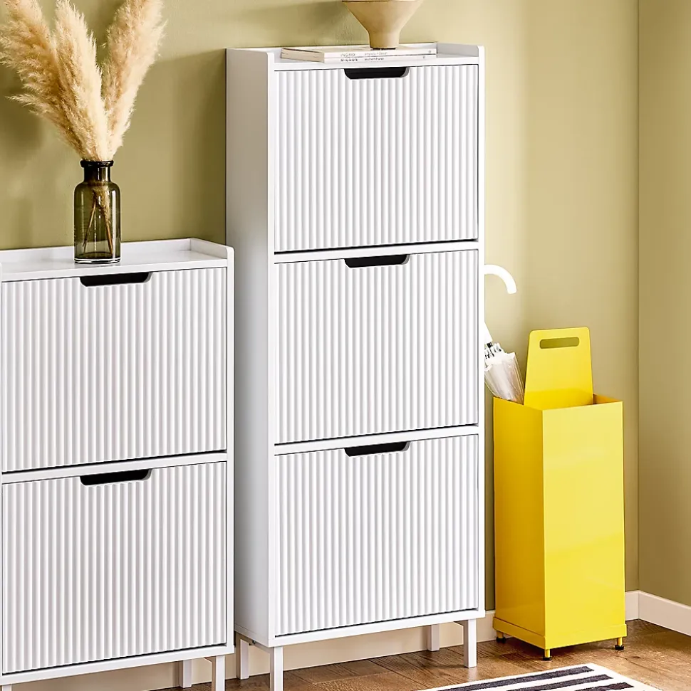 SoBuy FSR177-H-W Meuble à Chaussures 3 Portes Abattantes Blanc Armoire de Rangement Pratique pour Hall d'Entrée