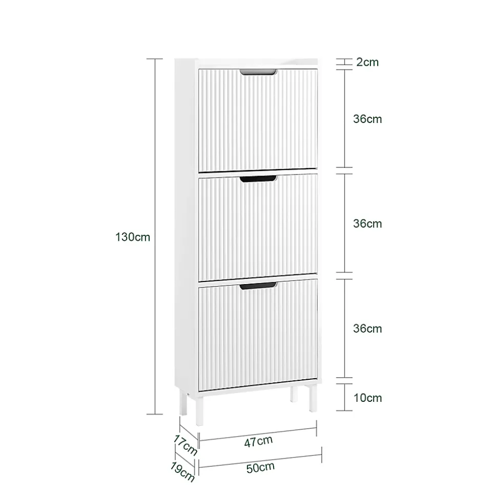SoBuy FSR177-H-W Meuble à Chaussures 3 Portes Abattantes Blanc Armoire de Rangement Pratique pour Hall d'Entrée